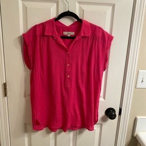 LOFT Pink Dolman Sleeve Henley Top
